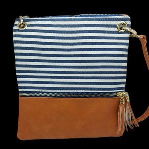 Unbranded Crossbody Purse Navy Blue/White Stripes